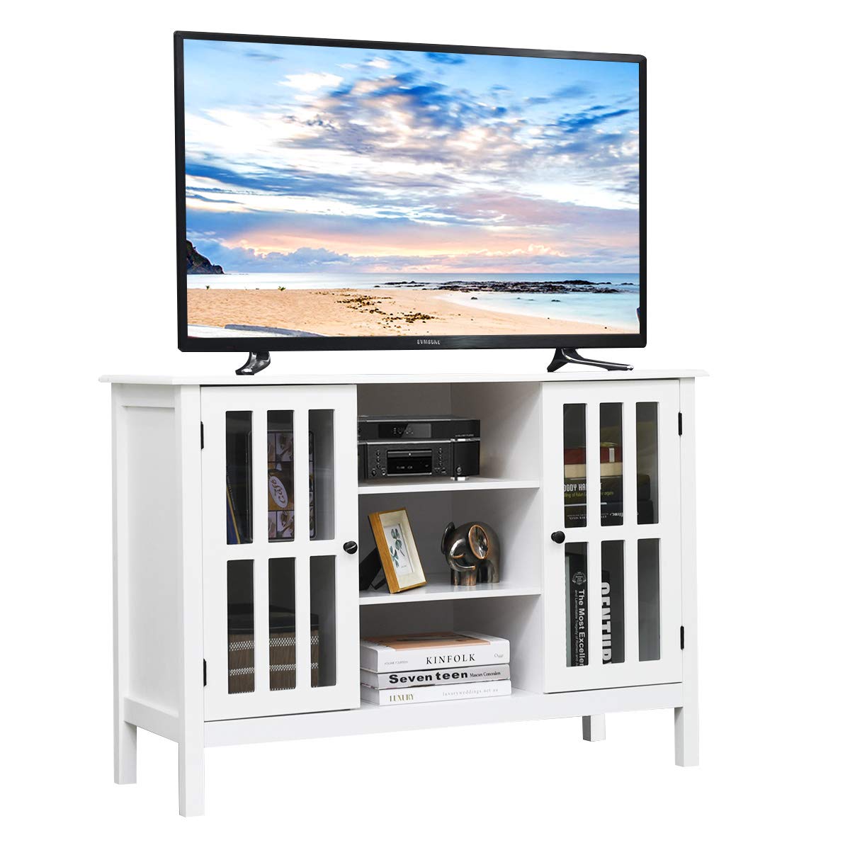 Meuble TV Tangkula en bois, console de rangement design classique, meuble autoportant pour TV jusqu'à 50 pouces